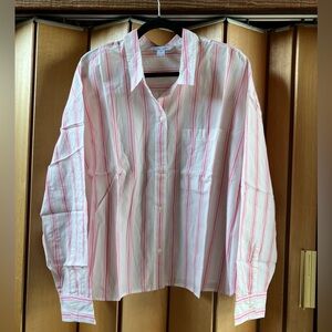 Old Navy (Size 3X) Pink Striped Cropped Button Down Cotton Shirt Casual Resort